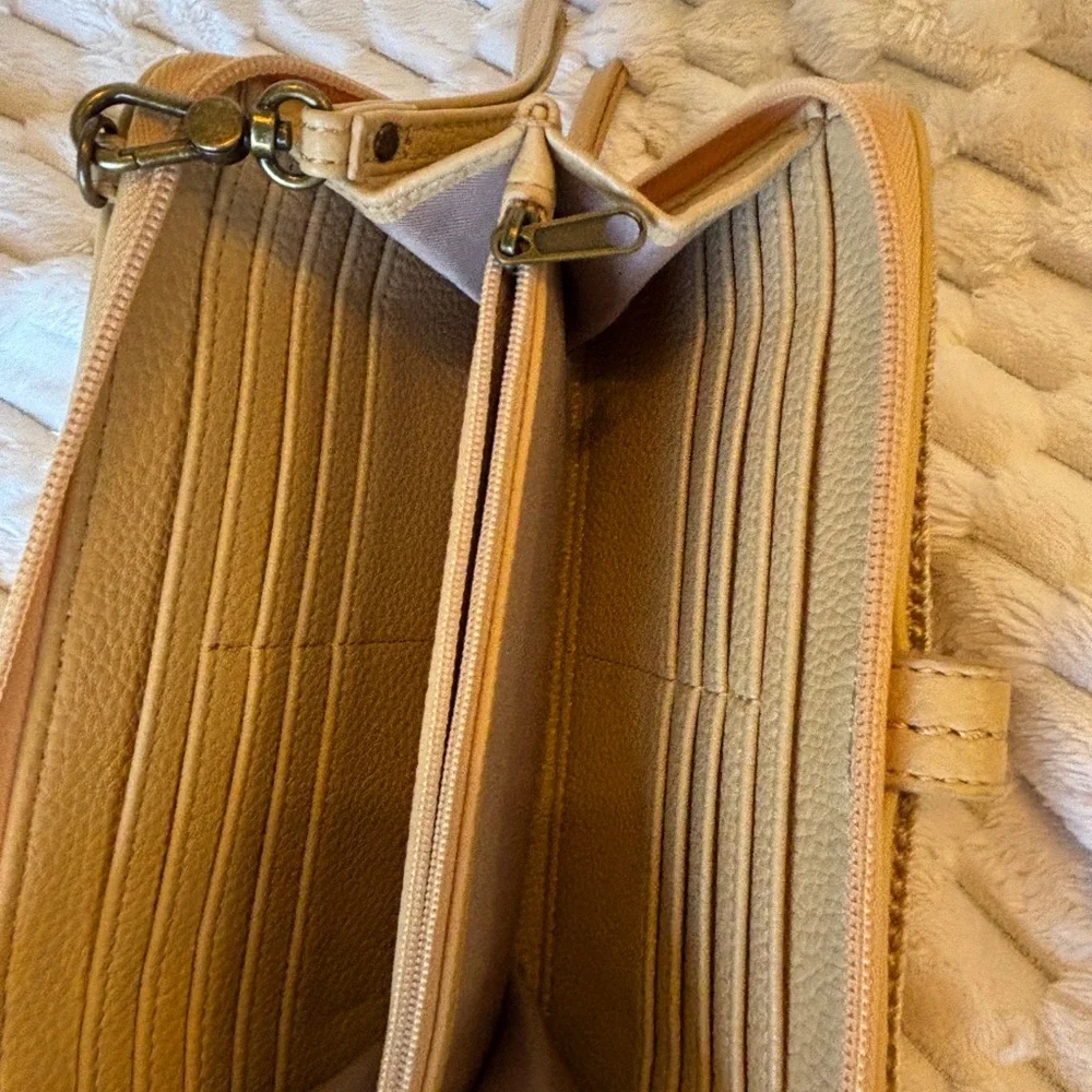 The Sak Yellow Pebbled Leather 3-in-1 Wallet Wristlet Crossbody Antique Hardware